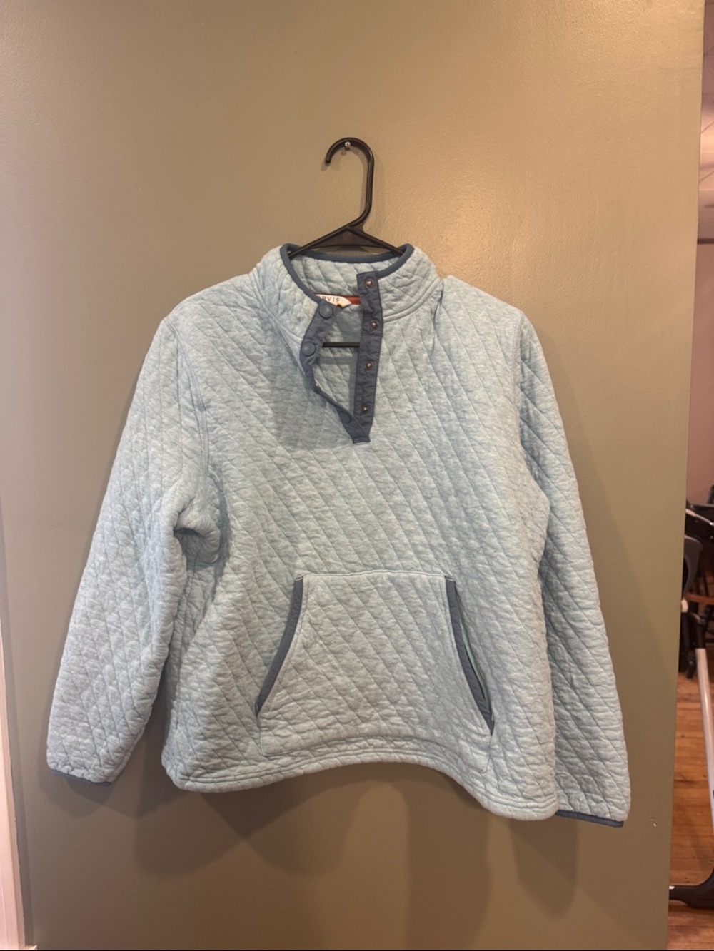 Orvis Light Blue Quilted Snap Sweater